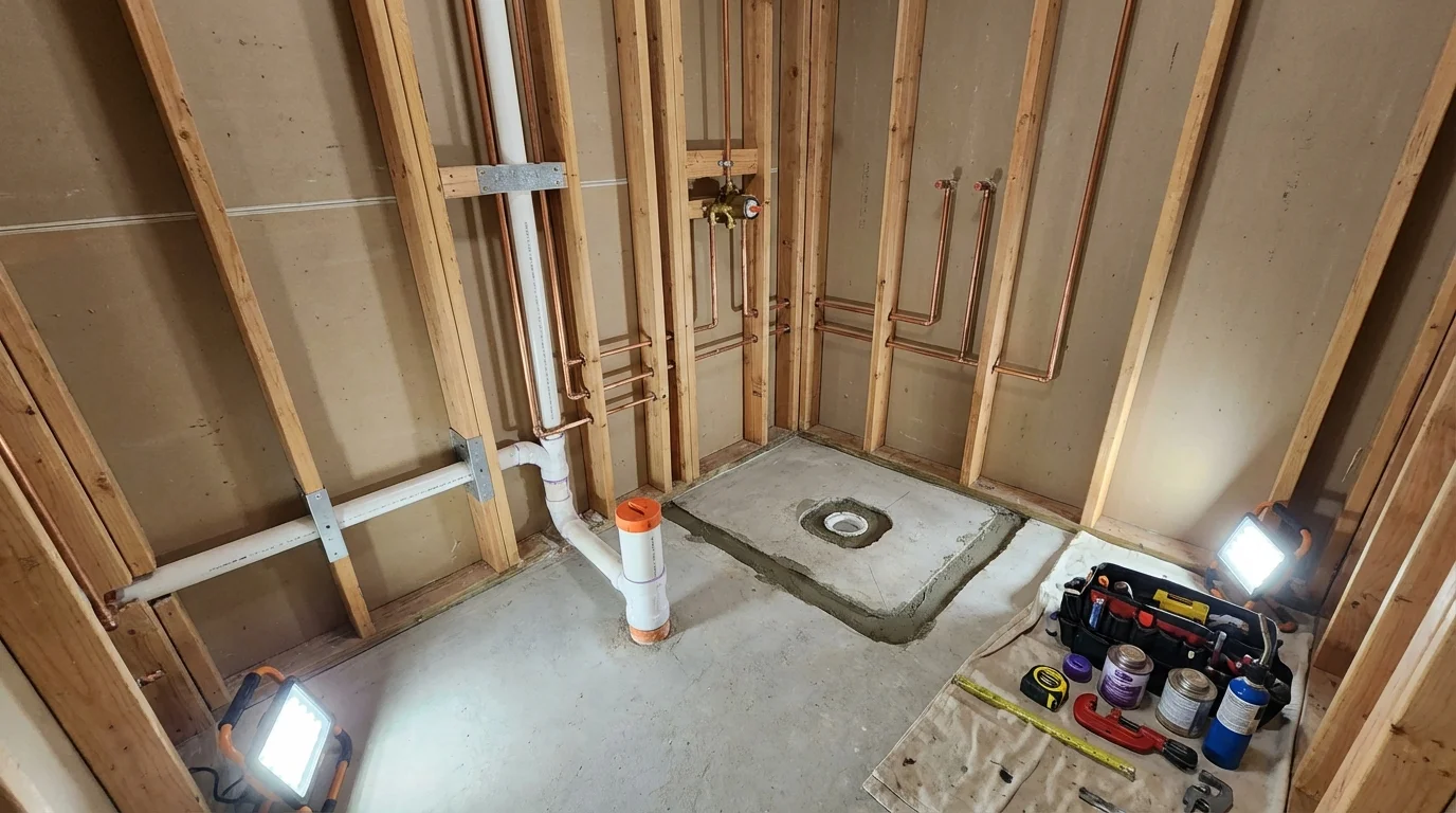 Bathroom rough-in plumbing during remodel by Johns Plumbing LLC in Apalachicola