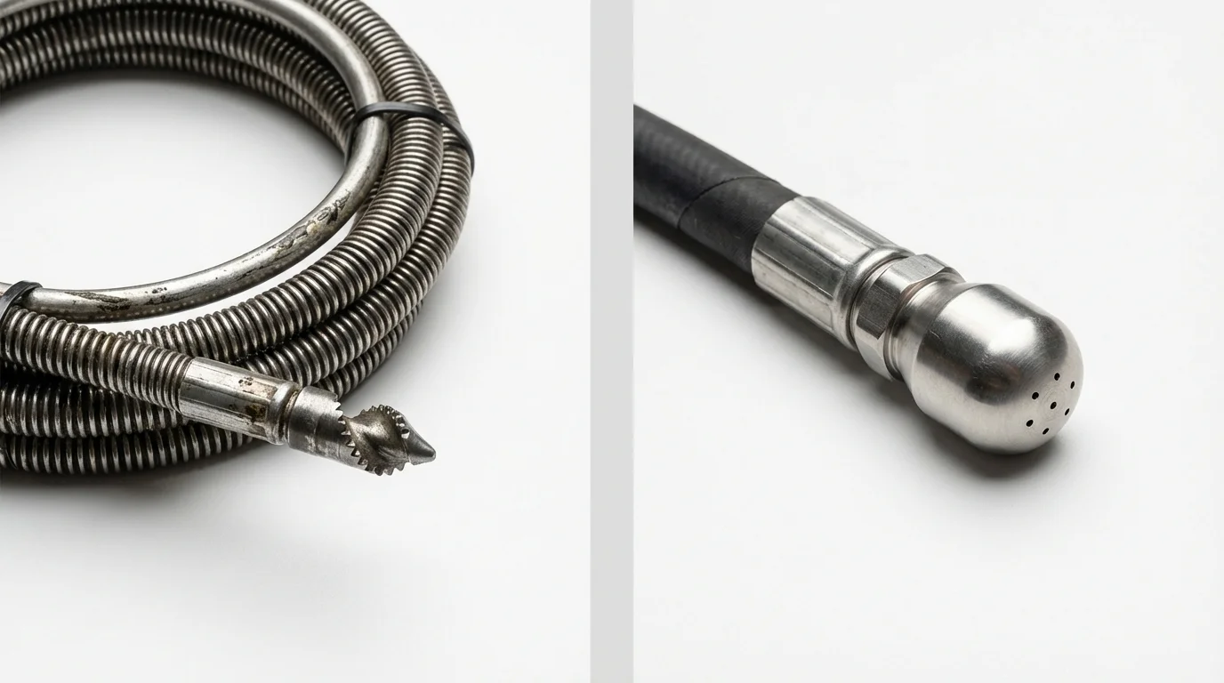 Drain snake cable and hydro jetting nozzle used for drain cleaning in Apalachicola, FL