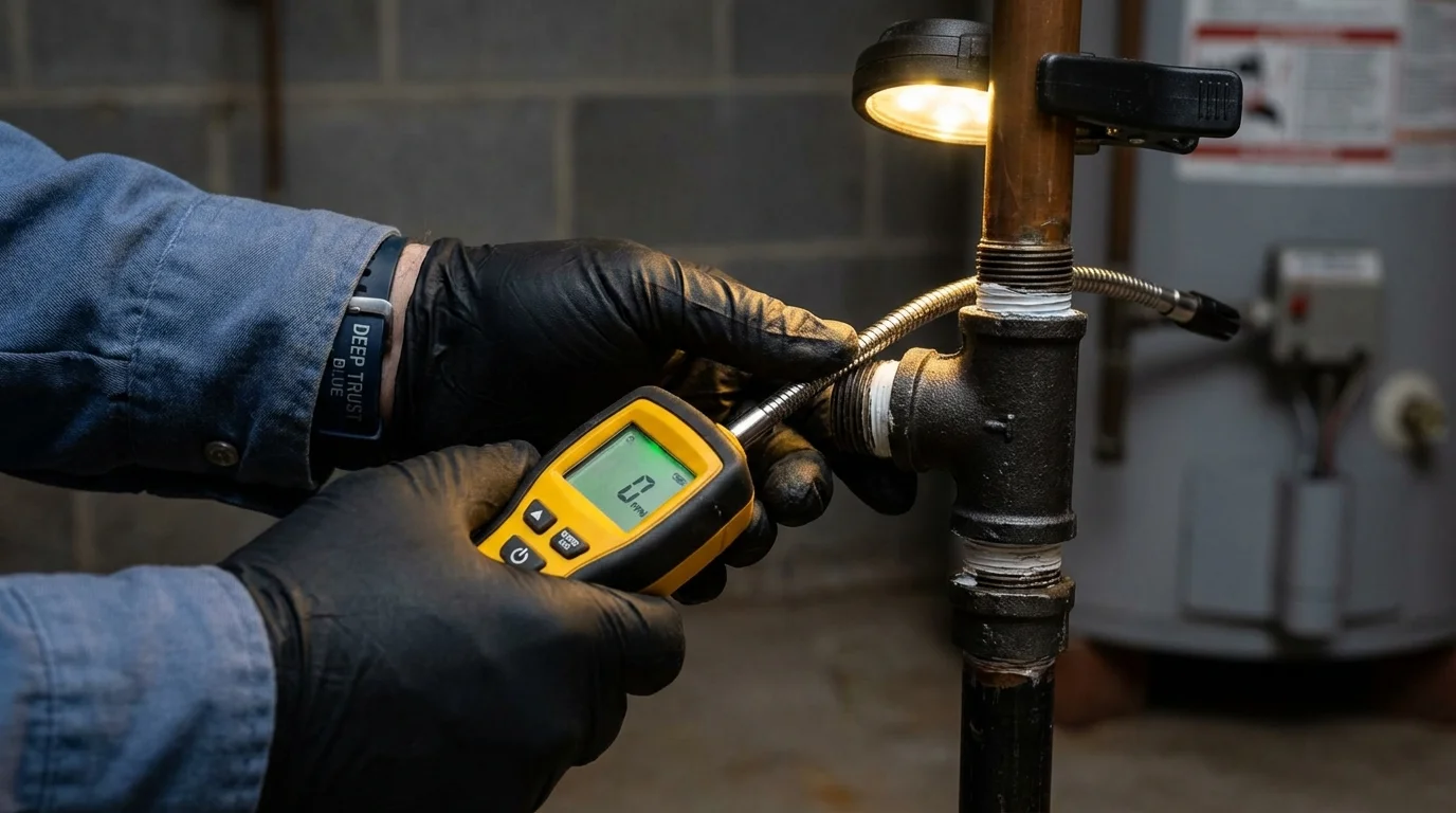 Gas leak detection with electronic sniffer by Johns Plumbing LLC in Apalachicola